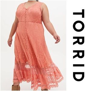TORRID CORAL LACE BUTTON FRONT MAXI SKATER DRESS